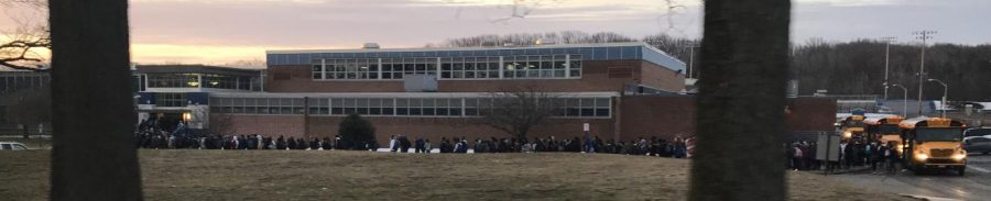 A photograph of the first-day use of metal detectors at Sayreville War Memorial High School.